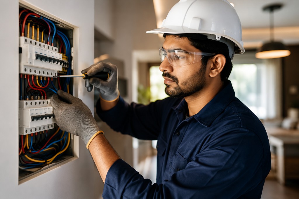 Professional electrician installing FYRCOR wires